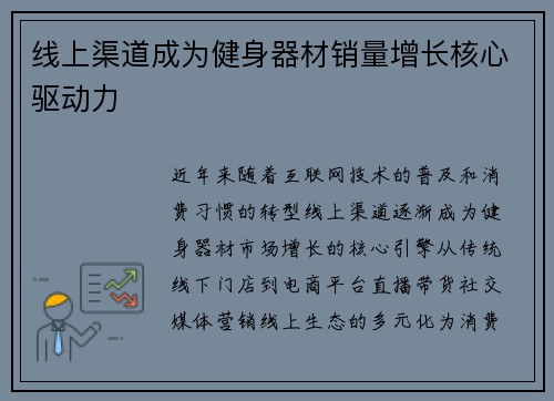 线上渠道成为健身器材销量增长核心驱动力