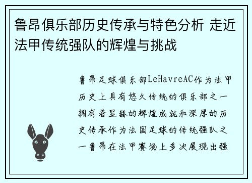 鲁昂俱乐部历史传承与特色分析 走近法甲传统强队的辉煌与挑战