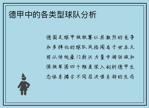 德甲中的各类型球队分析